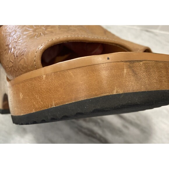 Vtg Y2K Tommy Hilfiger Platform Wooden Sandals Chunky Heel 7 Floral Hippie Boho - Picture 15 of 16